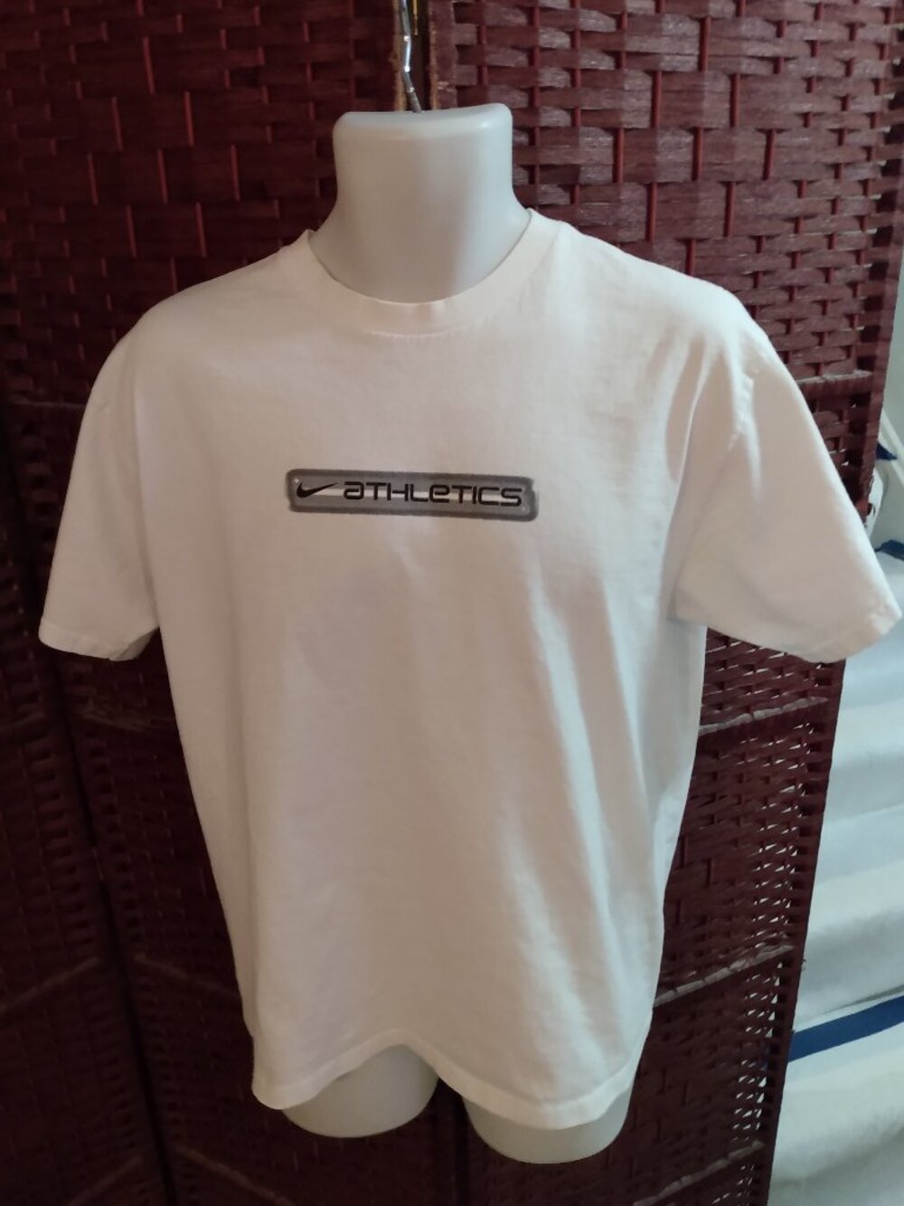 Vintage Y2K Nike Athletics T Shirt Spell Out Mens Medium White Tee 2000s